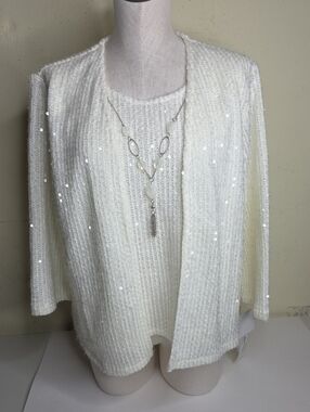 Alfred Dunner, Vintage Ivory Women's Open-Front Sweater Cardigan, Petite Large